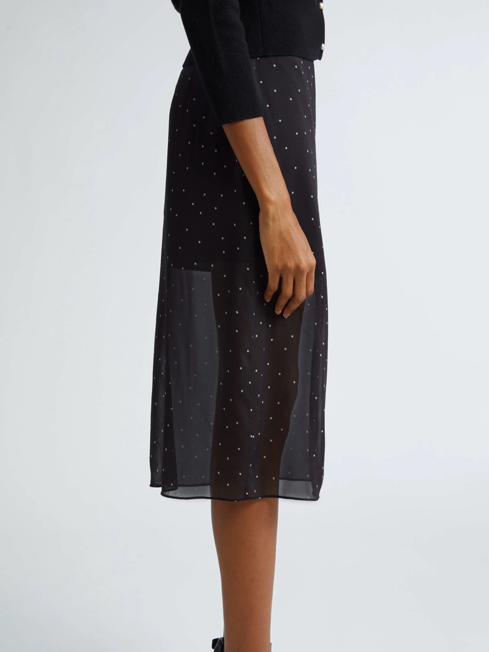 NEW VINCE BLACK POLKA DOT SILK MIDI SKIRT - Picture 5 of 9